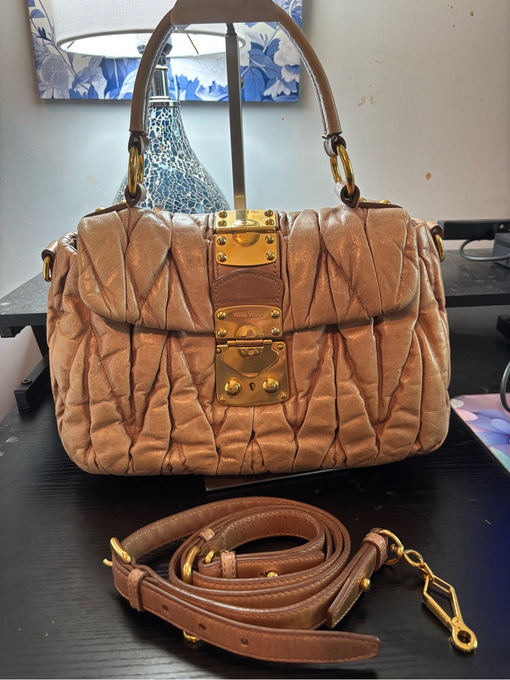 RARE Archival Miu Miu Cameo Beige Matelasse Leather Coffer Hobo Bag WITH KEYS